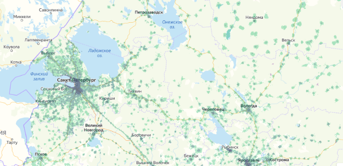 Зона покрытия МТС на карте Павловский Посад 